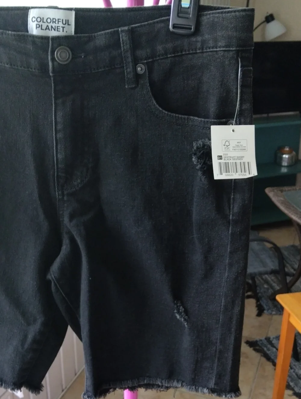 Colorful Planet Black Distressed Denim Bermuda Shorts Ladies Size 18